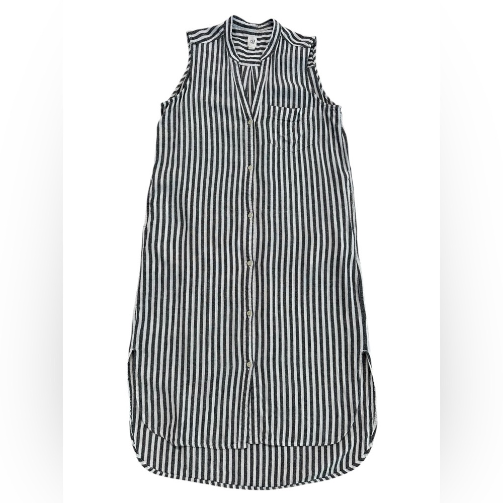 Gap Gray White Striped Button Down Midi Sleeveles… - image 2